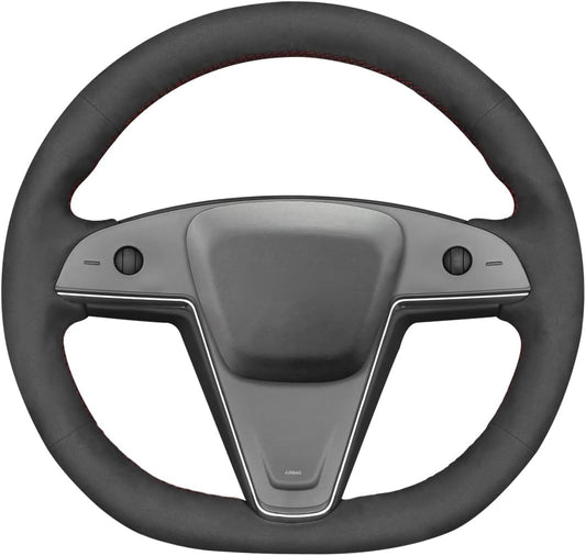 Loncky® Custom Hand Stitched Car OEM Leather Steering Wheel Cover for Tesla Model S Model X 2021-2023 Interior Accessories