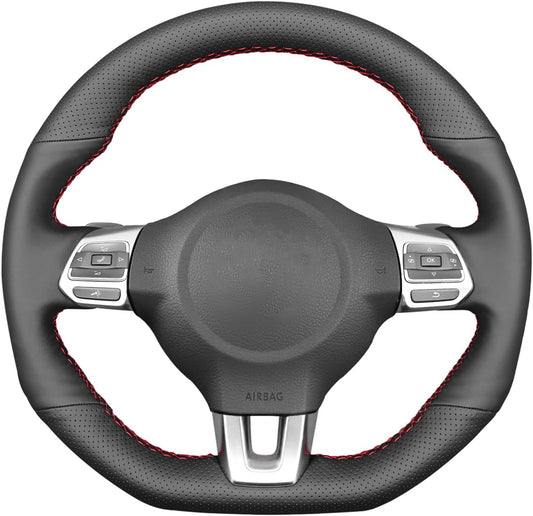 Loncky® Custom Hand Stitched OEM DIY Black Genuine Leather Steering Wheel Cover for VW GTI 2010 2011 2012 2013 2014 / VW Jetta GLI 2012 2013 2014 / VW Golf R 2012 2013 for VW Tiguan R-Line 2014 2015 2016 Accessories