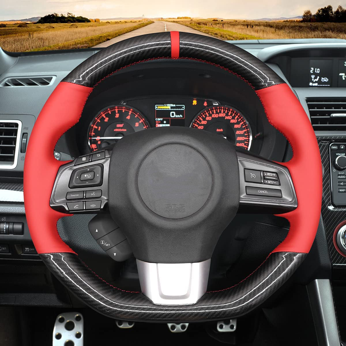 Loncky® Custom Hand Stitched OEM Leather Steering Wheel Cover for Subaru WRX STI 2015 2016 2017 2018 2019 2020 2021 / Subaru Levorg 2015-2019 Interior Accessories