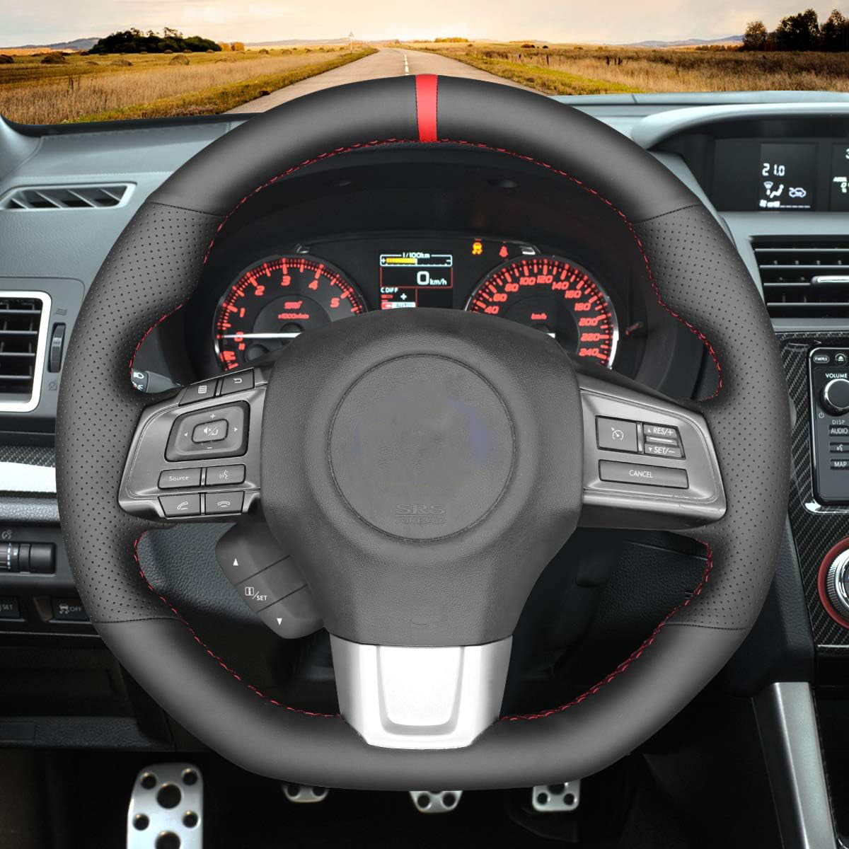 Loncky® Custom Hand Stitched OEM Leather Steering Wheel Cover for Subaru WRX STI 2015 2016 2017 2018 2019 2020 2021 / Subaru Levorg 2015-2019 Interior Accessories